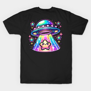 Kawaii Neon Ufo Abducting a Cute Chibi Star T-Shirt